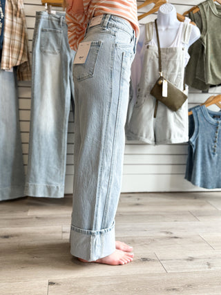 Kris Super High Rise Cuff Baggy Wide Jeans by Vervet