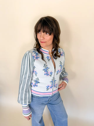 Floral Sweater Bomber Jacket