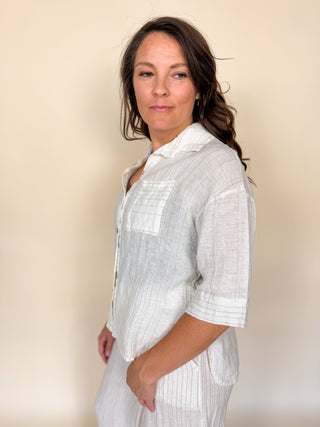 Textured Linen Button Down Top