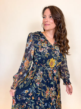 Botanical Evening Pleated Dress