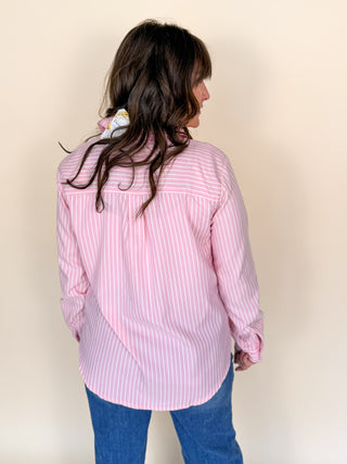 Pink Coast Stripe Button Up Top