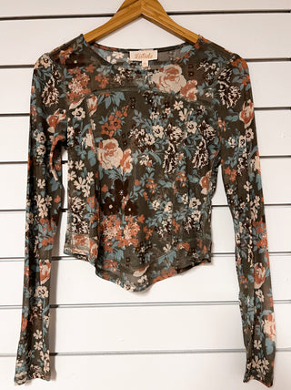 Floral Print Mesh Top