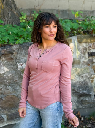 Brushed Henley top in blush 