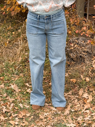 High Rise Front Patch Pocket Wide Leg Jeans by Lovervet