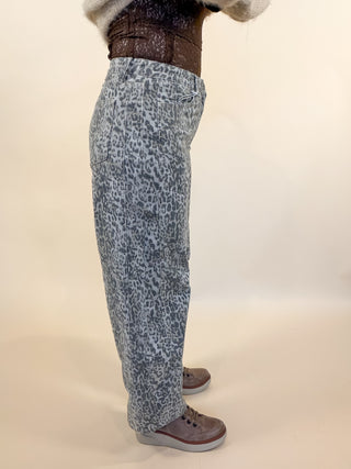 Wild Card Leopard Barrel Jeans