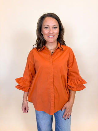 Double Take Ruffle Sleeve Shirt