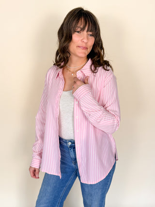 Pink Coast Stripe Button Up Top
