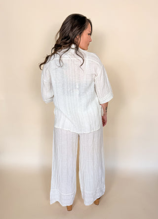 Textured Linen Button Down Top