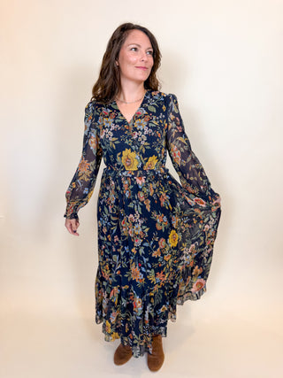 Botanical Evening Pleated Dress