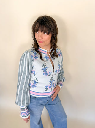 Floral Sweater Bomber Jacket