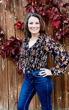 Load image into Gallery viewer, Floral Semi-Sheer Smocked Floral Long Sleeve Top
