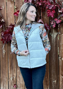 Quilted Corduroy Hooded Zipper Front Vest