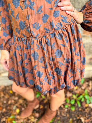 Autumn Whimsy Bubble Hem Mini Dress