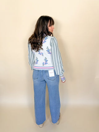 Floral Sweater Bomber Jacket