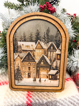 Arch Top Christmas Village Framed Art