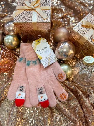Christmas Knit Snowman Accent Winter Gloves
