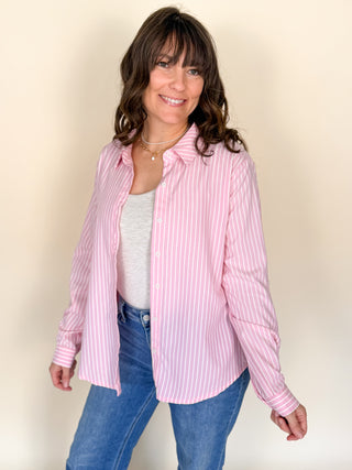 Pink Coast Stripe Button Up Top