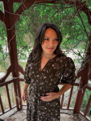 Olive Grove Floral Midi Dress
