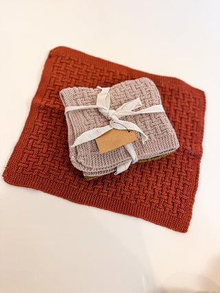 Square Cotton Knit Dish Cloths - Set of 3