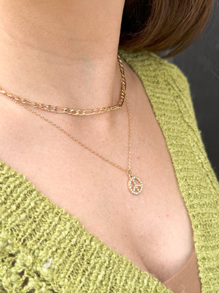 Layered Chain Link Necklace with Peace Pendant