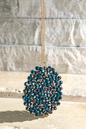 Beaded Circle Pendant Long Necklace