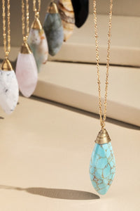 Brass & Oval Natural Stone Necklace