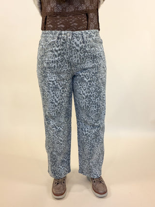 Wild Card Leopard Barrel Jeans