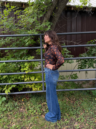 Free Rein Horse Printed Long Sleeve Mesh Top