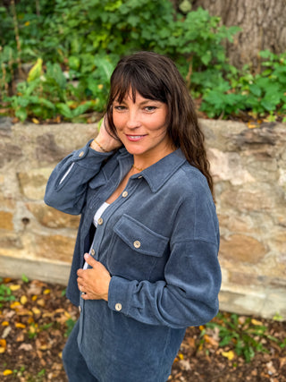 Corduroy Button-Up Top in blue