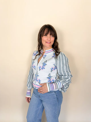 Floral Sweater Bomber Jacket