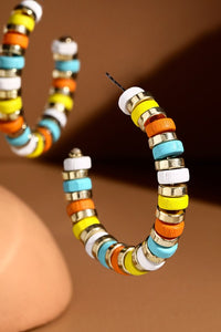 Colorful Disk Bead Hoop Earrings