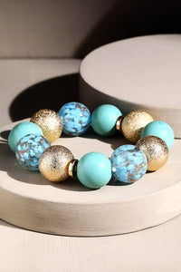 Colorful Glass & Worn Metal Bead Bracelet