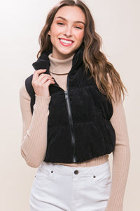 Corduroy Zip Up Puffer Vest with Pockets