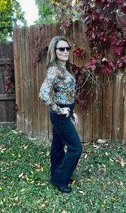 Floral Semi-Sheer Mesh Long Sleeve Knit Top