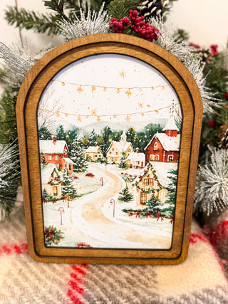 Arch Top Christmas Village Framed Art