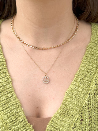 Layered Chain Link Necklace with Peace Pendant