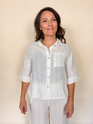 Textured Linen Button Down Top