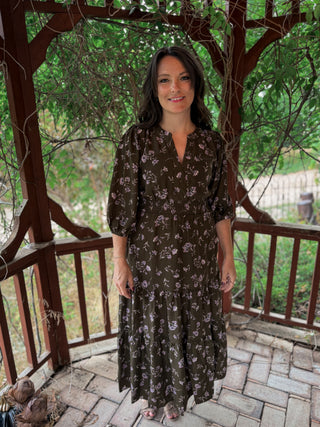 Olive Grove Floral Midi Dress