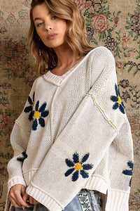 V-Neck Daisy Pullover Sweater