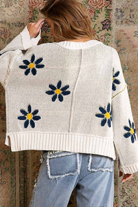 V-Neck Daisy Pullover Sweater