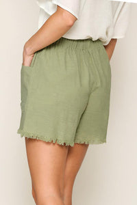 Drawstring Waist Frayed Hem Shorts