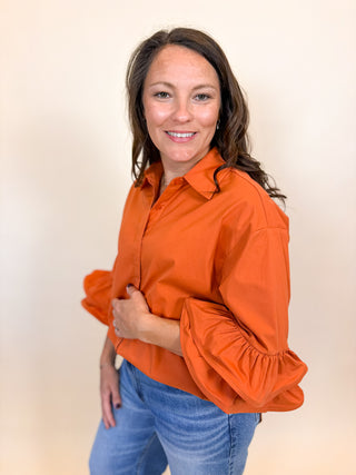 Double Take Ruffle Sleeve Shirt
