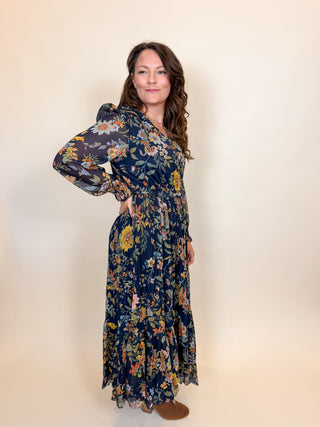 Botanical Evening Pleated Dress
