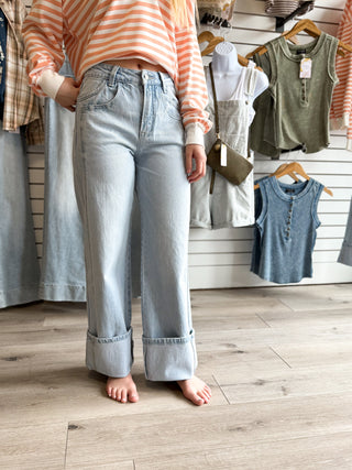 Kris Super High Rise Cuff Baggy Wide Jeans by Vervet