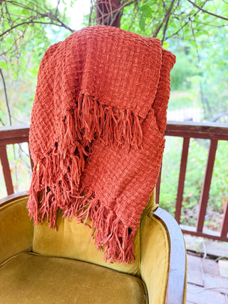 Rust Woven Chenille Throw
