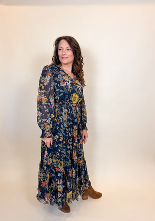 Botanical Evening Pleated Dress