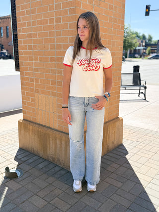 Light washed distressed wide leg jeans by Lovervet 