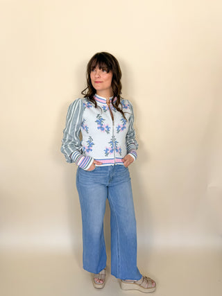 Floral Sweater Bomber Jacket