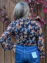 Load image into Gallery viewer, Floral Semi-Sheer Smocked Floral Long Sleeve Top
