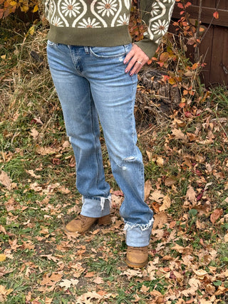 Mid-Rise Cuffed Straight Jeans by Lovervet